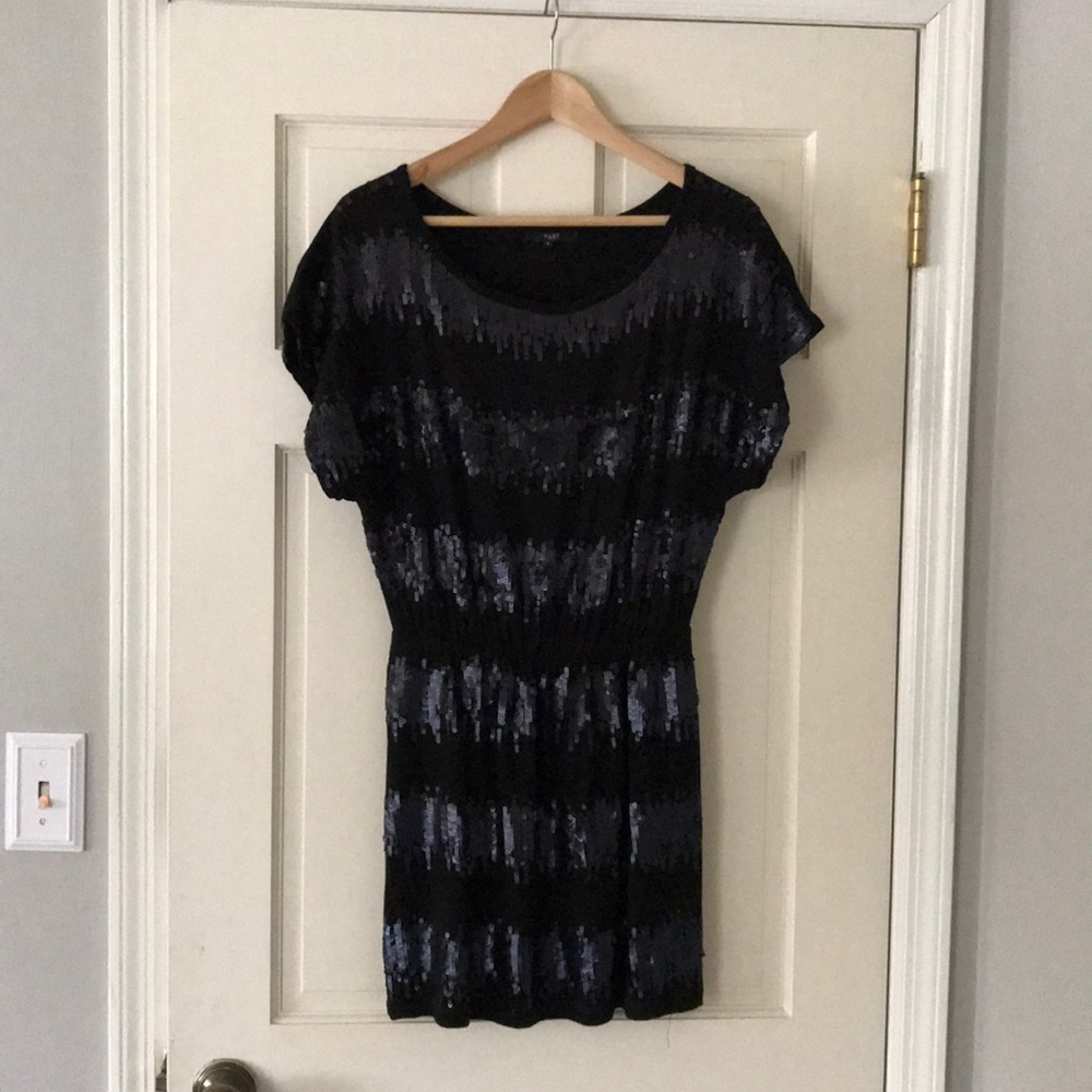 Tart Black Sequined Stripped Dress